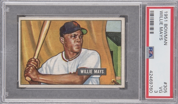 1951 Bowman #305 Willie Mays Rookie Card - PSA VG 3